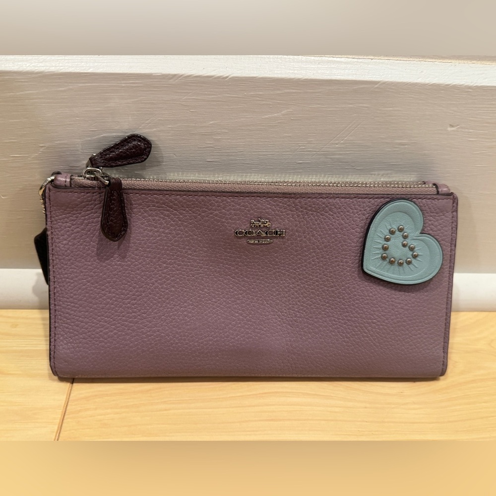 Coach Purple Wristlet with Heart Accent